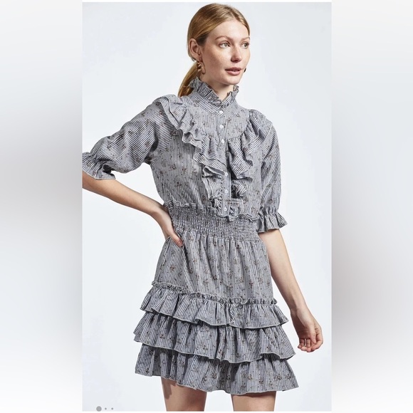 The Shirt Rochelle Behrens Ruffle Tiered Striped Floral Dress - Picture 1 of 12